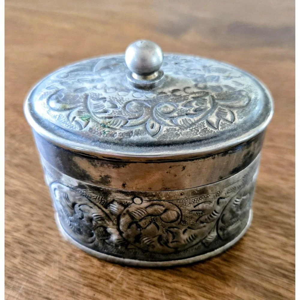 Early 20th Century Silverplate Repoussé/Chased Floral Design Trinket/Snuff Box